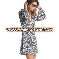 Young Fashion Women Dresses Casual Printed Sexy V Neck Party Style Long Sleeve Shapewear Prom Dress