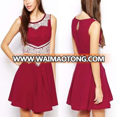 Elegant Red Sleeveless Applique Lace Design Short Puffy Homecoming Dress