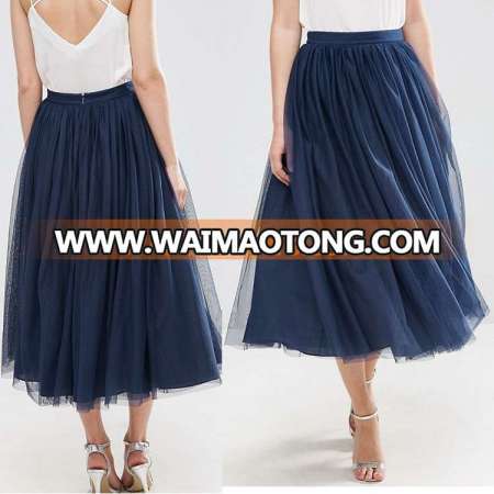 latest long OEM service navy blue adult tulle women long skirt